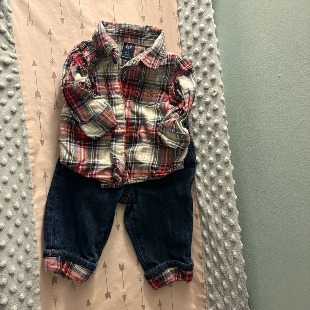 GAP Baby Red, Navy & Cream Plaid Flannel Shirt